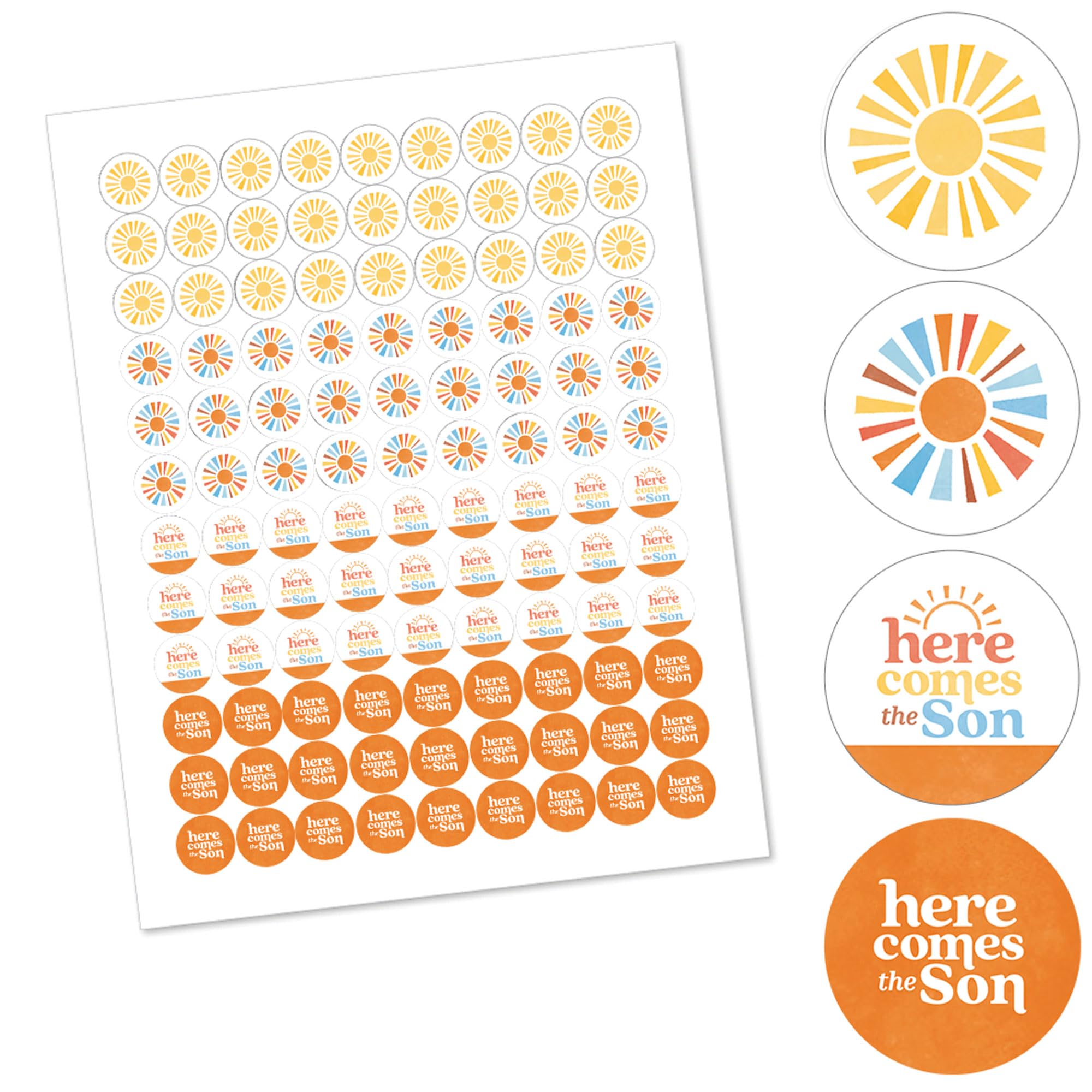 Big Dot of Happiness Here Comes The Son Small Party Stickers, Boy Boho Baby Shower Round Candy Favors, Labels Fit Chocolate Candy (1 Sheet of 108)