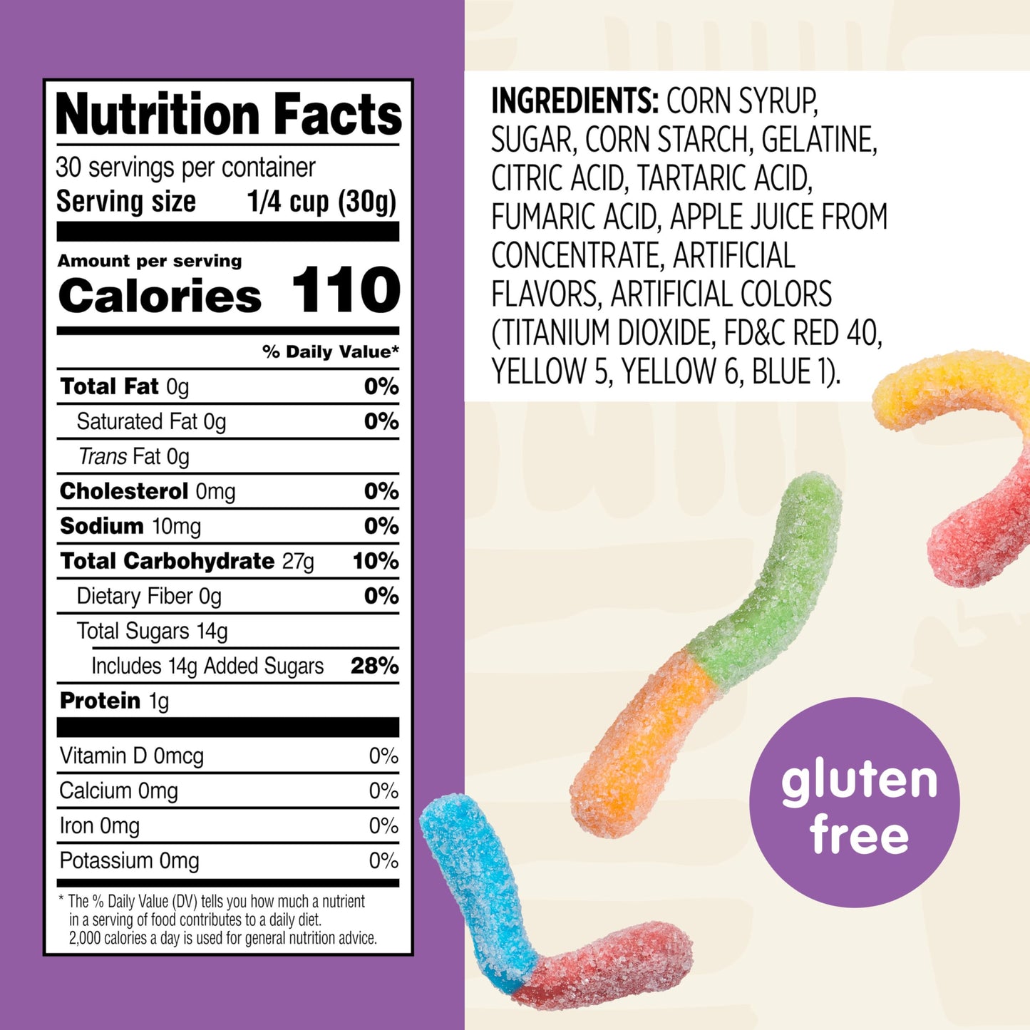 Snak Club Sour Gummy Worms, Assorted Sweet and Sour Gummies, Bulk Candy, Gluten-Free Snacks, Non-GMO, 32 oz Resealable Bag