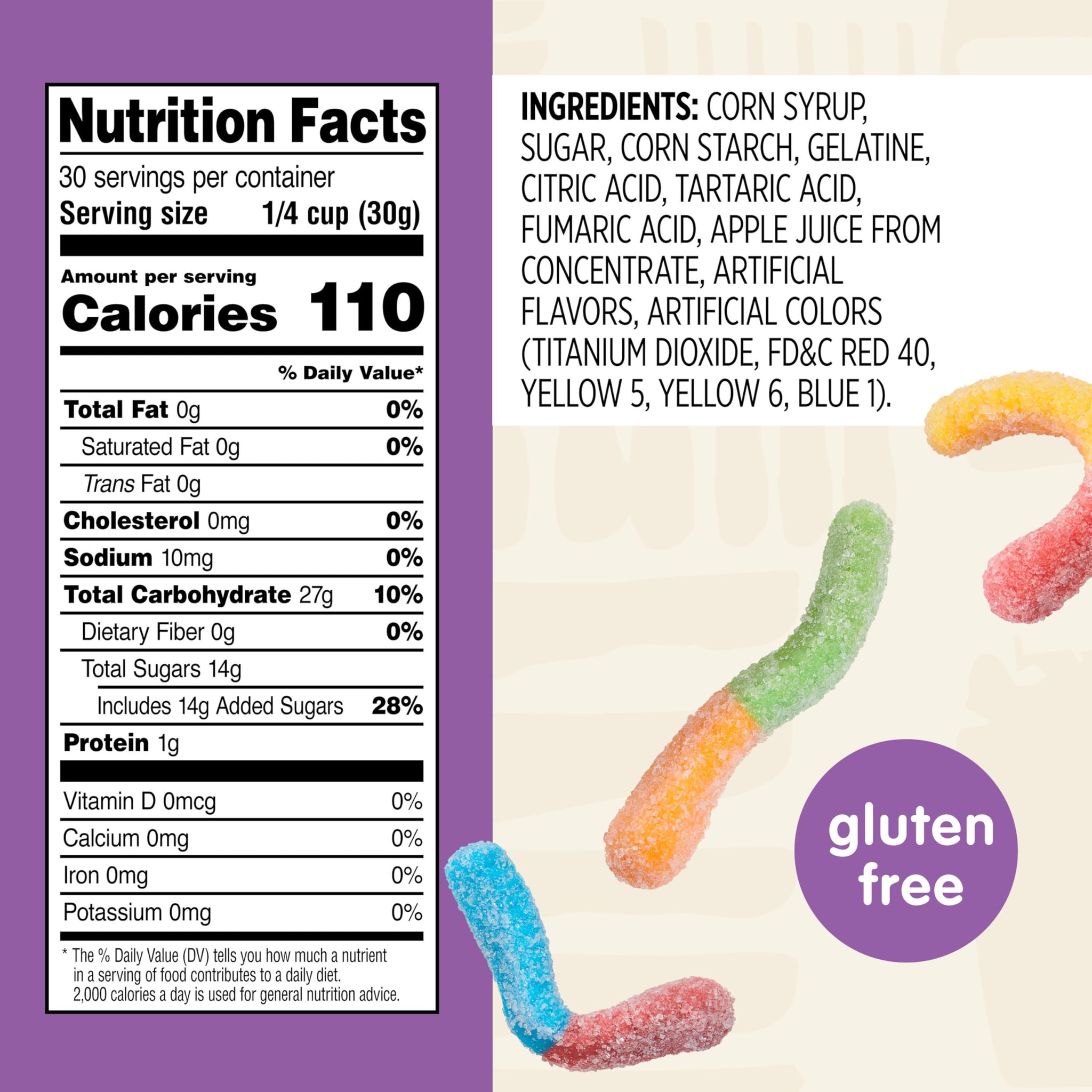 Snak Club Sour Gummy Worms, Assorted Sweet and Sour Gummies, Bulk Candy, Gluten-Free Snacks, Non-GMO, 32 oz Resealable Bag