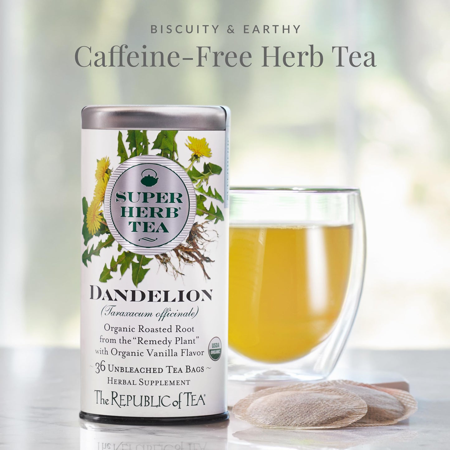 The Republic of Tea - Organic Dandelion SuperHerb Tea Refill Bag, 250 Herbal Tea Bags, Naturally Caffeine-Free