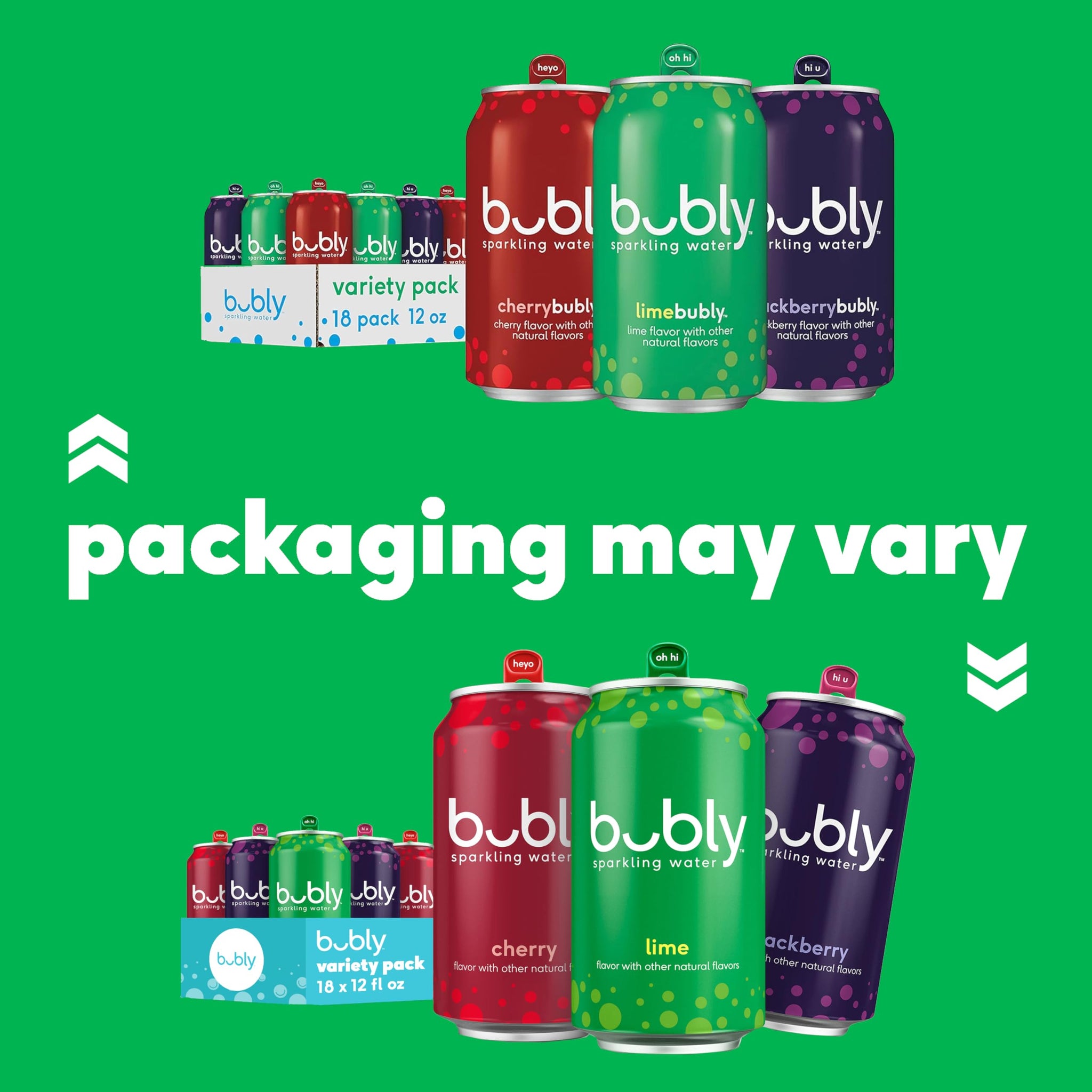 bubly Sparkling Water, Lime Yours 3 Flavor Variety Pack (Lime, Cherry, Blackberry), Zero Sugar & Zero Calories, Seltzer Water, 12 Fl Oz Cans (Pack