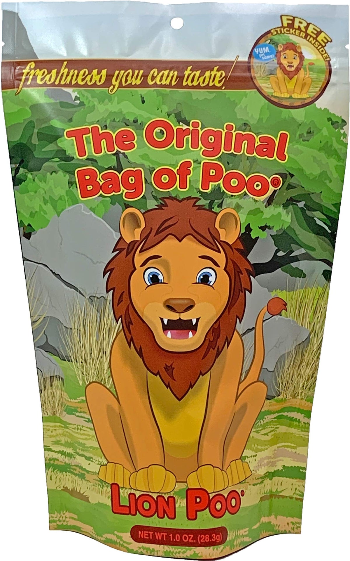 The Original Bag of Poo®, Lion Poo (Lemon Flavor Cotton Candy) Novelty Poop Gag Gift. Free sticker inside.