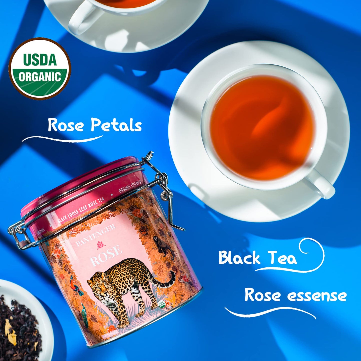 Rose Tea Bags -20 XL Pyramid Sachets- Rose Tea Organic. Tea Blends -Finest Moroccan Rose Petals and Ceylon OP Black Tea Leaves from Uva- Pantenger