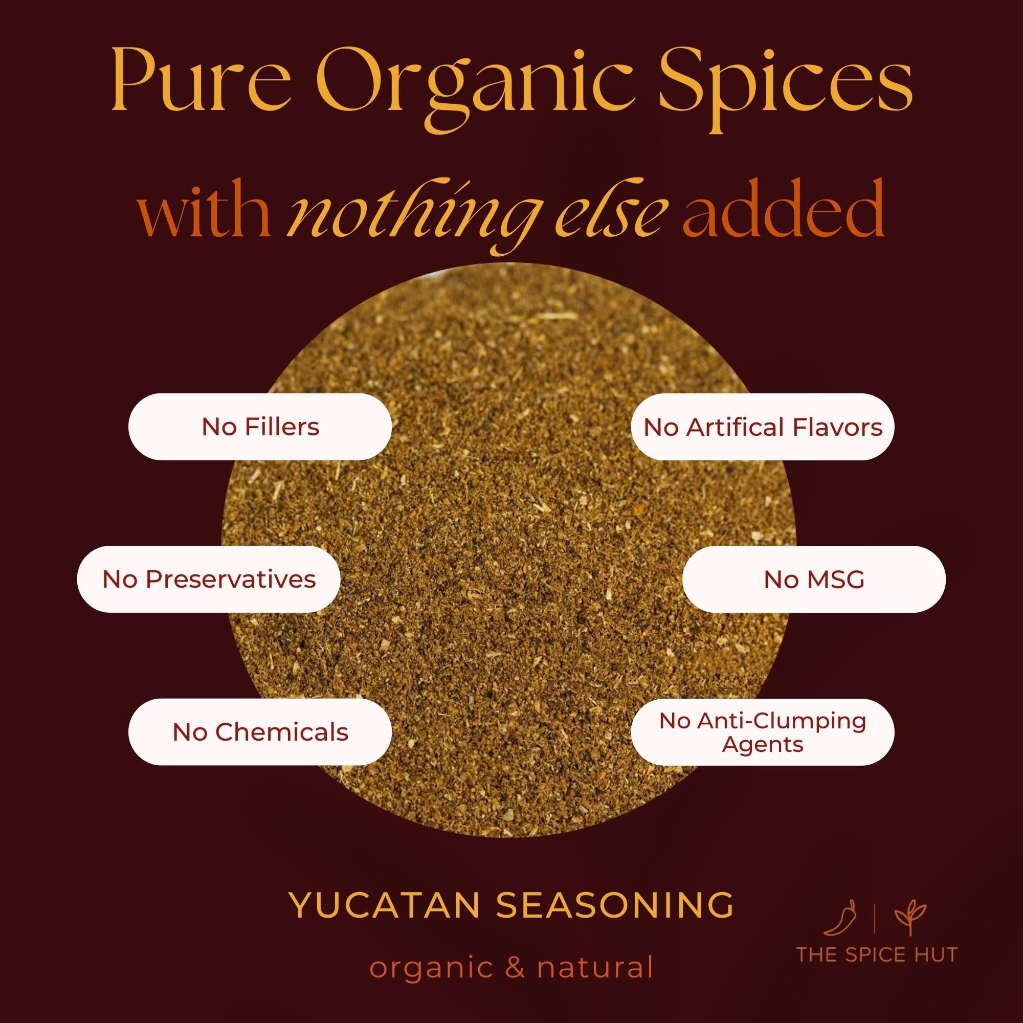 Organic Yucatan Seasoning Mix, No Salt, Authentic Latin American Mexican Seasoning Mix for Cooking Grilling Chicken, Tacos, Fish, Pork & Vegetables