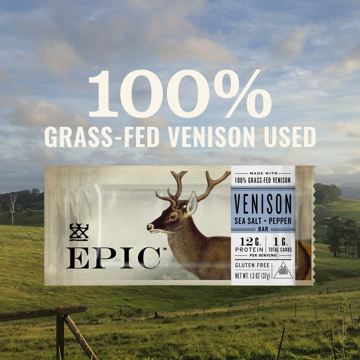 EPIC Venison Sea Salt and Pepper Bars, Keto and Paleo Friendly, Whole 30, Protein Snacks, 4 Ct, 5.2 oz