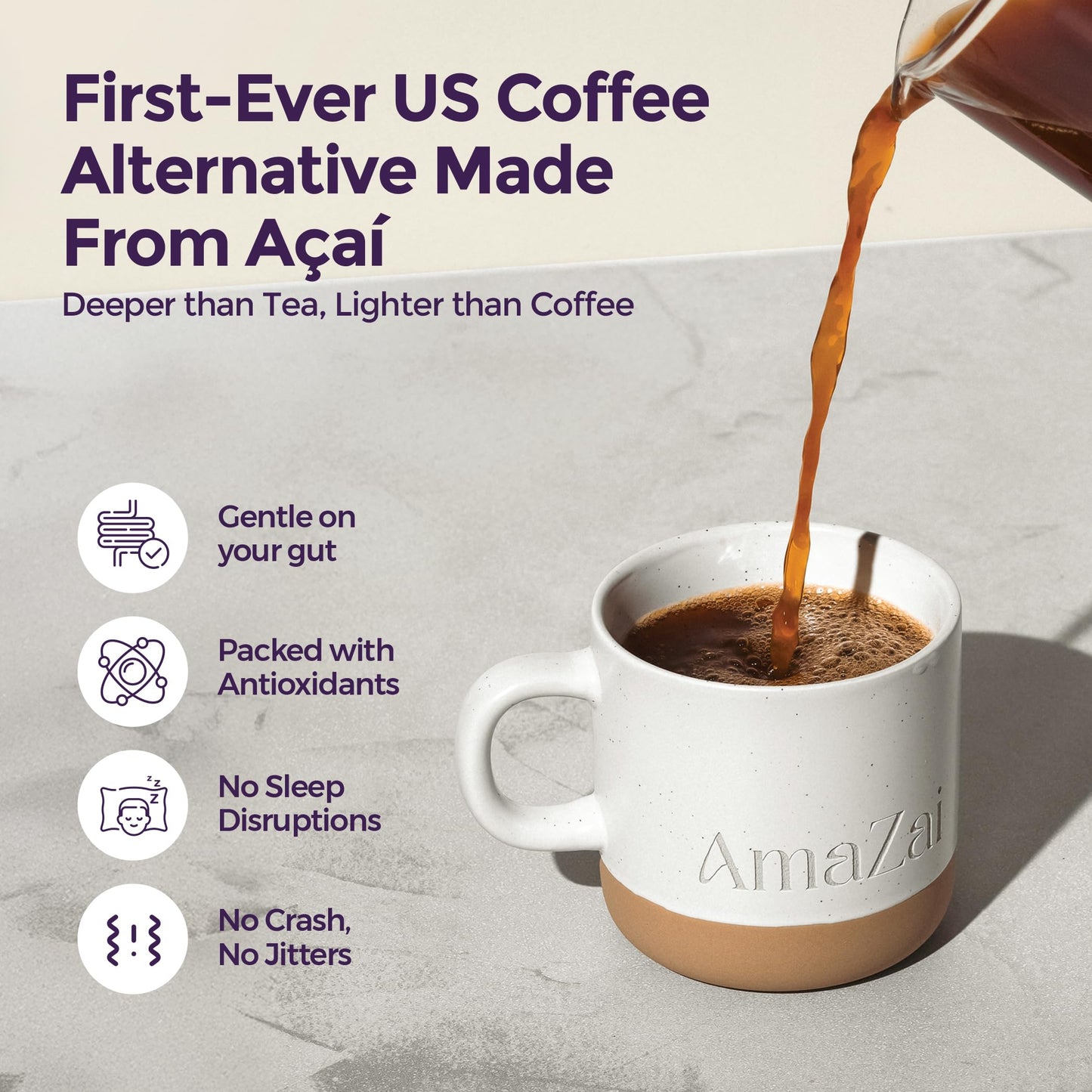 AmaZai USDA Organic Açaí Coffee Alternative | Roasted Açaí Seed Superfood | Caffeine-Free, Low Acid & Gut Friendly | Brews Like Coffee (25 servings)