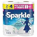 Sparkle Pick-A-Size Paper Towels, Spirited Prints, 2 Double Rolls, Strong 2 Ply Towels for Kitchen Cleanup and Everyday Messes