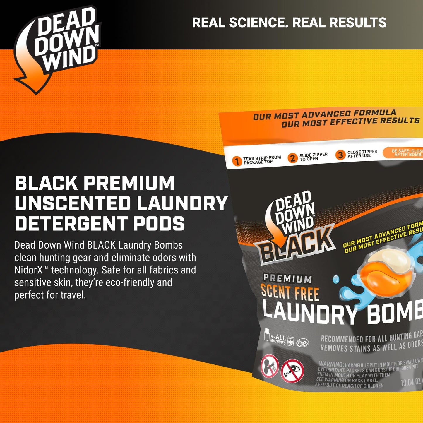 DEAD DOWN WIND BLACK Premium Unscented Laundry Detergent Pods (36 Ct) - Scent Eliminating Detergent Pods for Clothing and Gear - Durable Hunting Scent