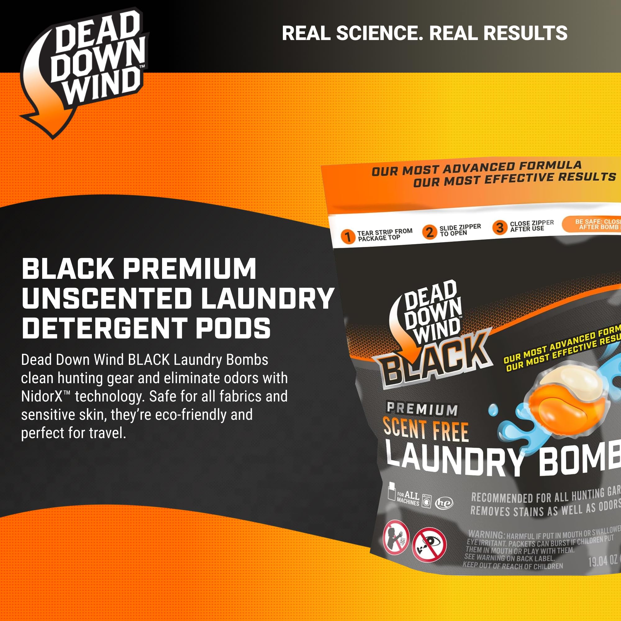 DEAD DOWN WIND BLACK Premium Unscented Laundry Detergent Pods (36 Ct) - Scent Eliminating Detergent Pods for Clothing and Gear - Durable Hunting Scent