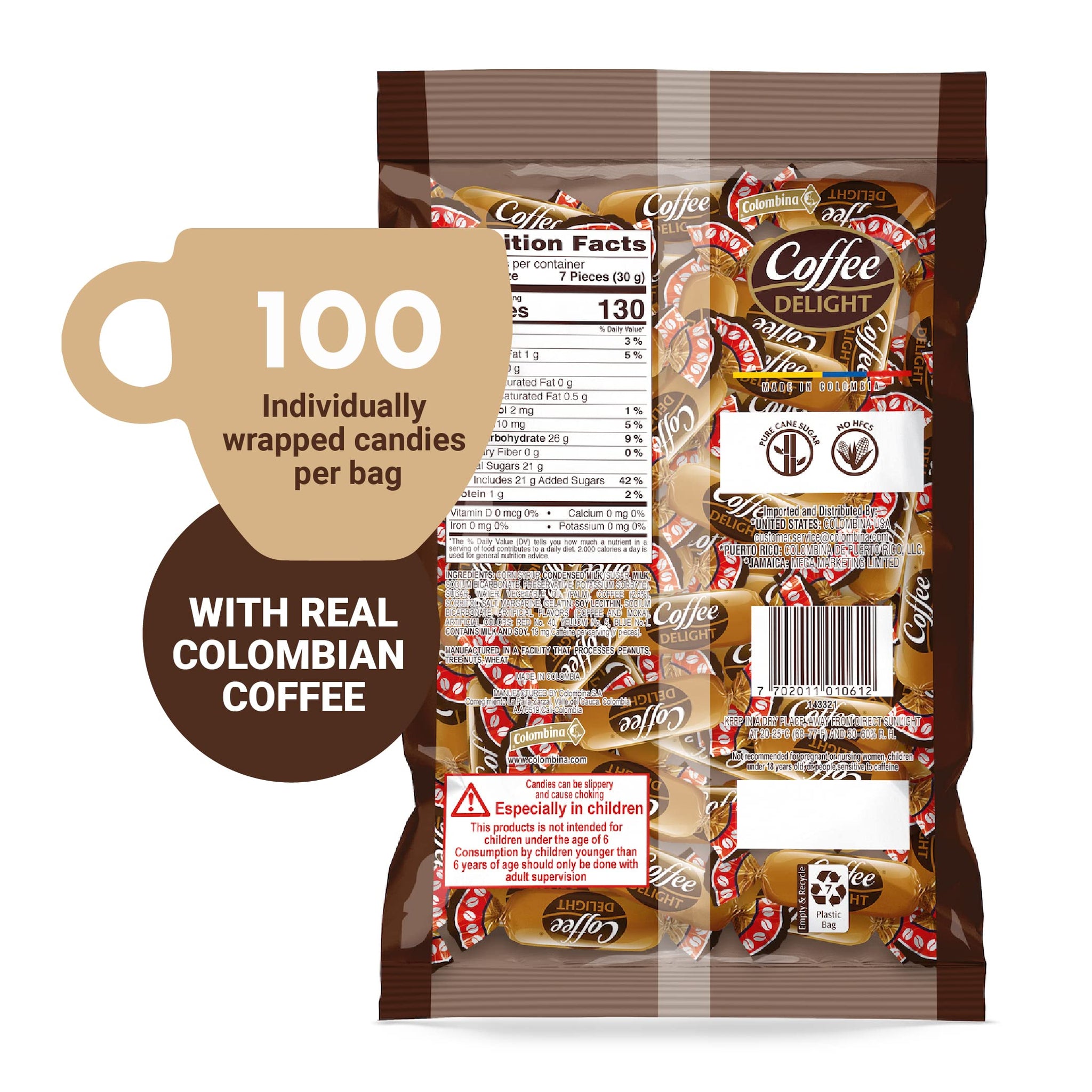 Colombina Coffee Delight Chewy Candy, Gluten-Free Soft Chewy Coffee Candies Made w/Authentic Colombian Coffee, 2 Pack (200 Count)