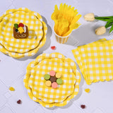 175 Pcs Yellow Gingham Plates and Napkins Party Supplies-Yellow and White Scalloped Paper Plates Disposable Plaid Cocktail Napkin Checkered Dinner