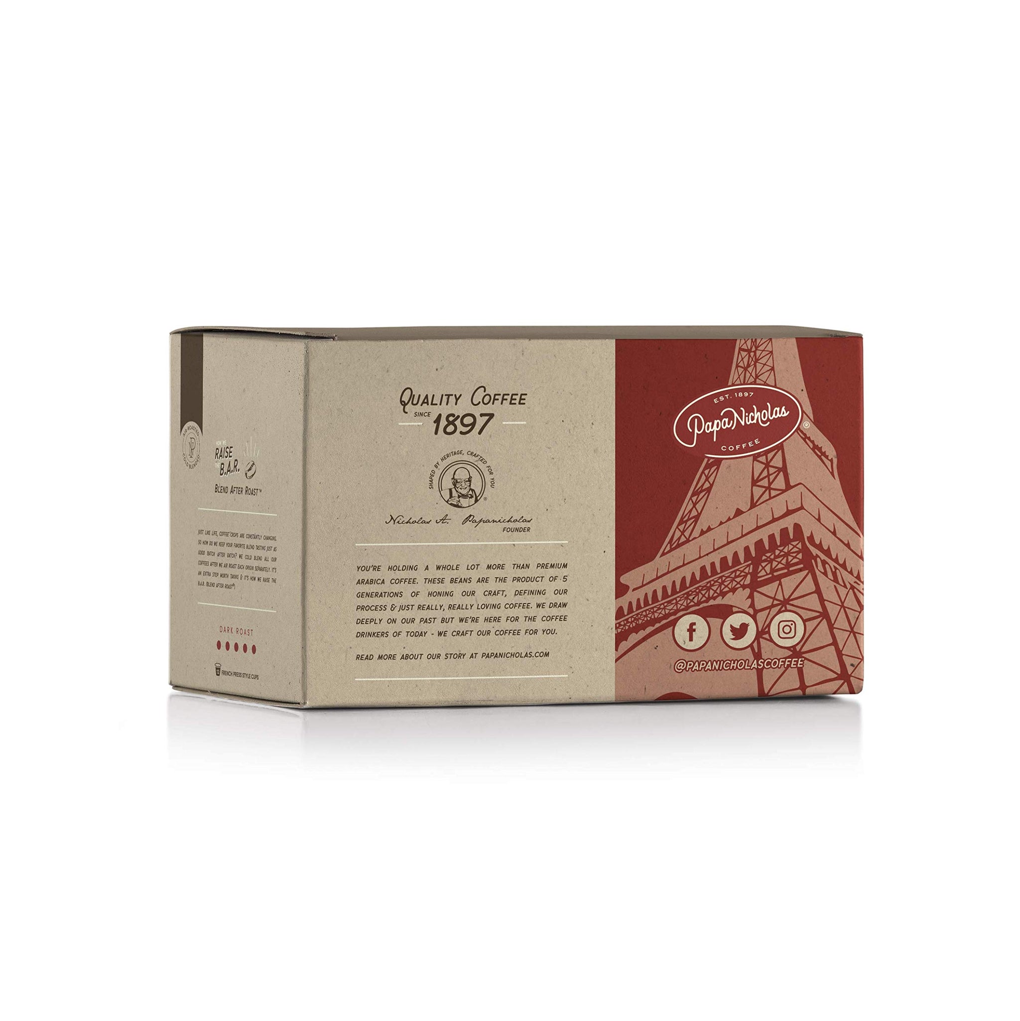 PapaNicholas Coffee Single Serve Coffee Cups, Fits Keurig K Cup Brewers, French Roast, 48 Coffee Pods