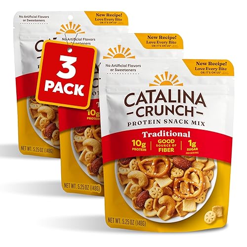 Catalina Crunch Protein Snack Mix - 10g Protein, 2g Sugar per Serving - Good Source of Fiber, Gluten Free - Traditional, 5.25 Ounce Bag (Pack of 3)
