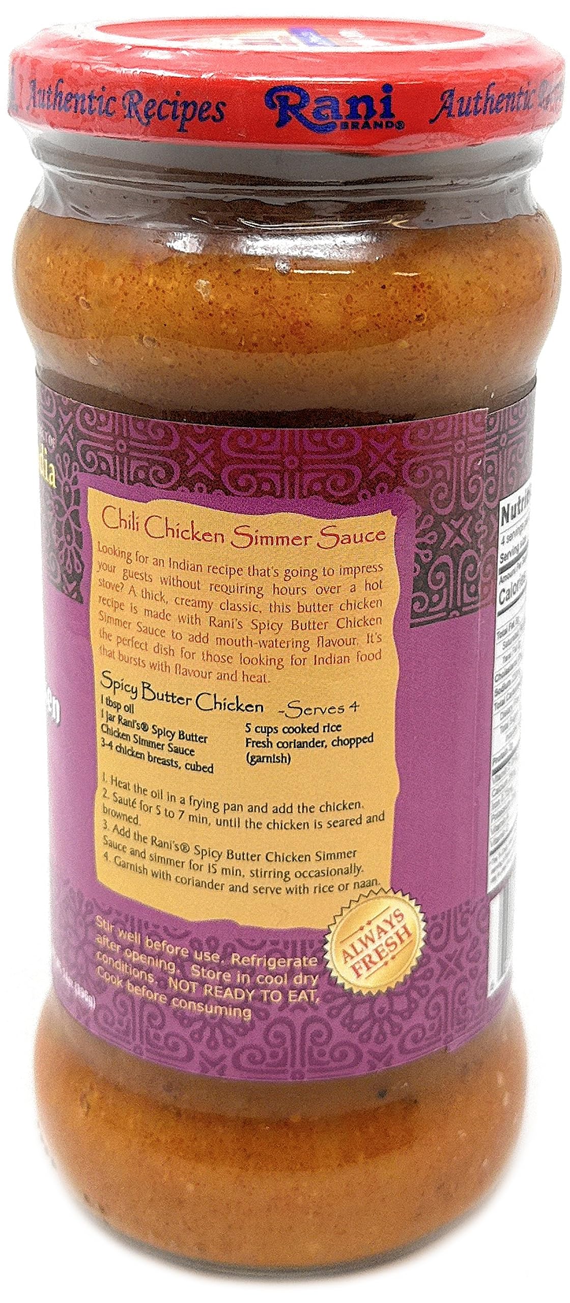 Rani Spicy Butter Chicken Vegan Simmer Sauce (Creamy Tomato, Red Pepper & Spices) 14oz (400g) Glass Jar ~ Easy to Use | Vegan | No Colors | All