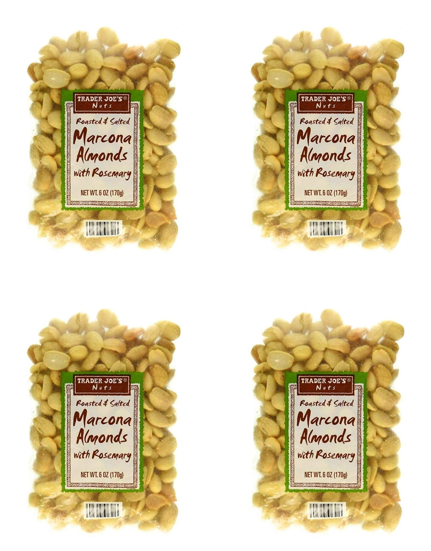 Trader Joes Roasted and Salted Marcona Almonds with Rosemary - Pack of 4 Bags - 6 oz per Bag