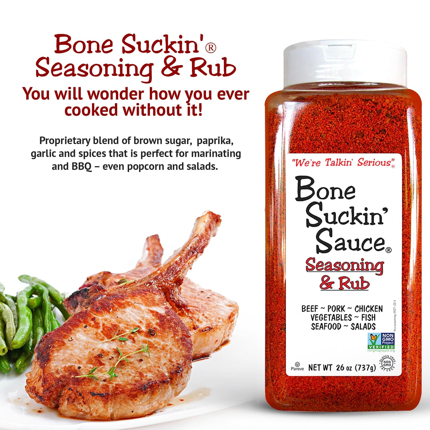 Bone Suckin' Sauce Bulk Seasoning & Rub - Brown Sugar, Garlic, Onion, Spices - Non-GMO, Gluten-Free, Fat-Free, Kosher, Pareve, No MSG (1 Pack