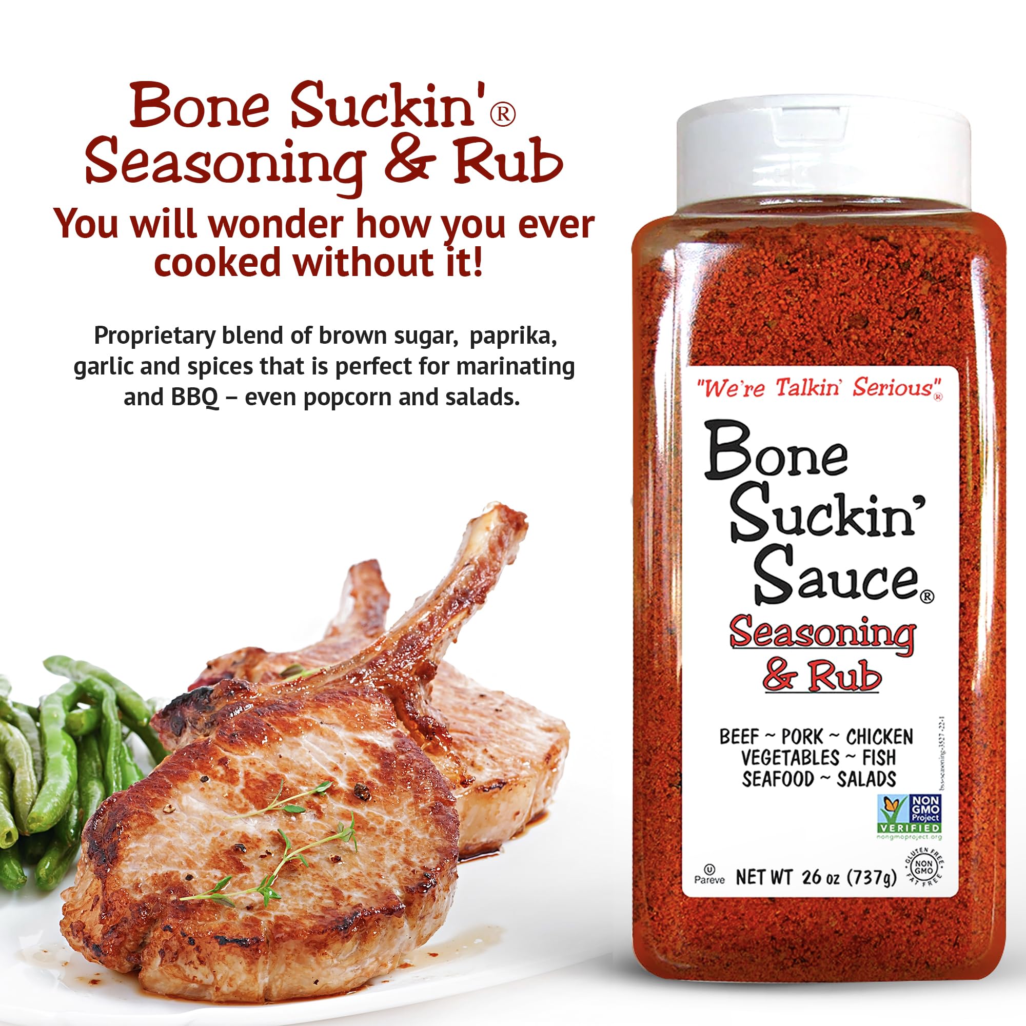 Bone Suckin' Sauce Bulk Seasoning & Rub - Brown Sugar, Garlic, Onion, Spices - Non-GMO, Gluten-Free, Fat-Free, Kosher, Pareve, No MSG (1 Pack