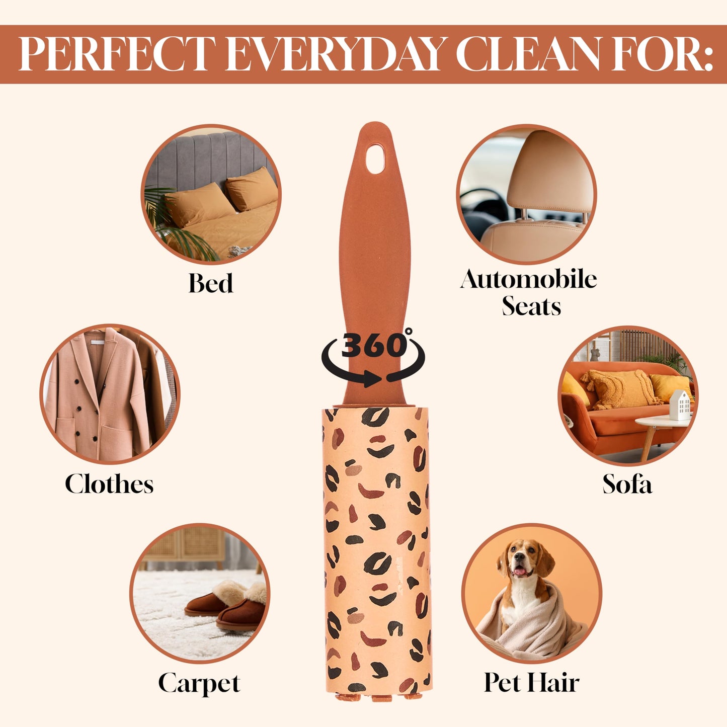 5pc Brown Mini Lint Roller Value Pack - Colorful Compact Rollers for Travel | Pet Hair & Lint Remover for Clothing & Household Use | Portable