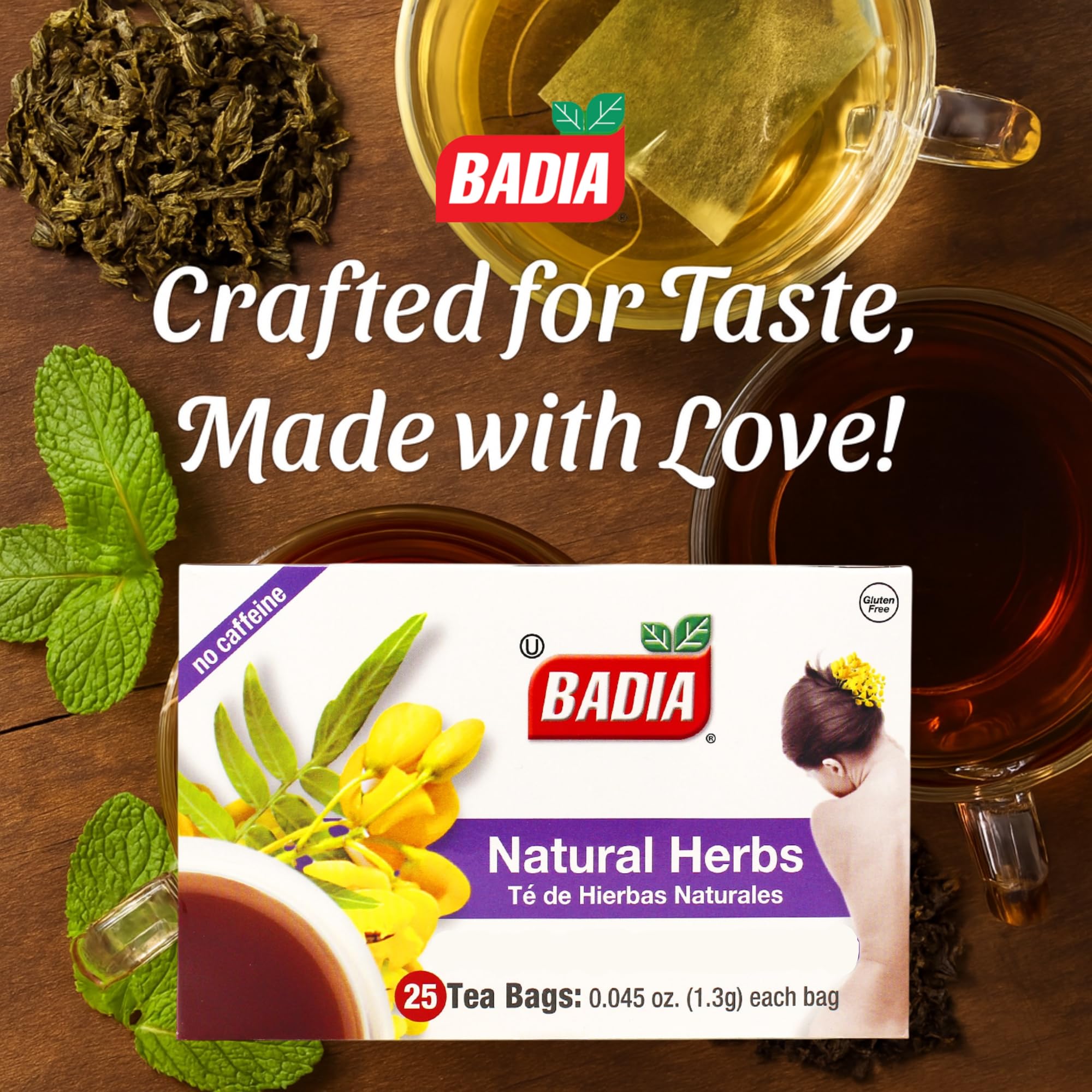 Badia Natural Herbs Tea, 25 Tea Bags (Pack of 2) - Herbal Blend for Brewing Hot or Iced Tea