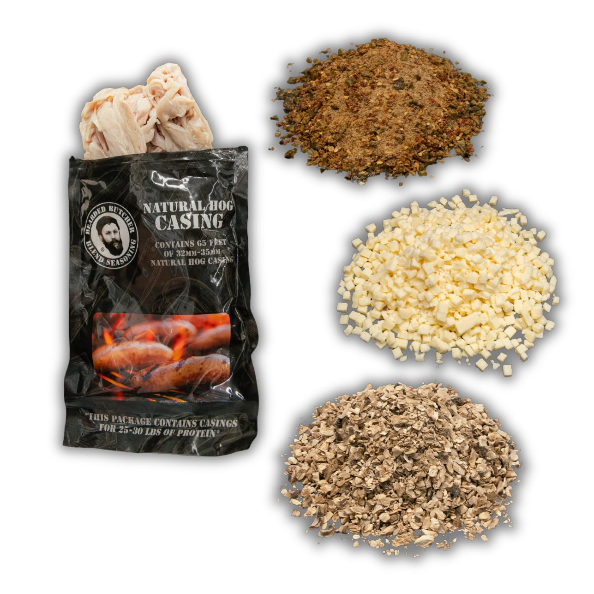Bearded Butchers Philly Cheesesteak Bratwurst DIY Kit - Onion, Bell Pepper, Mushrooms, Mozzarella & 32mm-35mm Natural Hog Casings - Loaded Cheesesteak