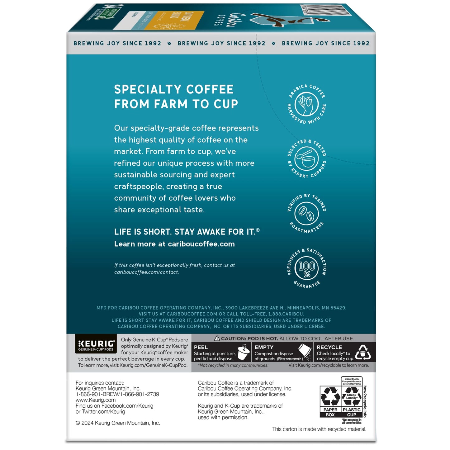 Caribou Coffee Daybreak Morning Blend, Single-Serve Keurig K-Cup Pod, Light Roast Coffee, 24 Count