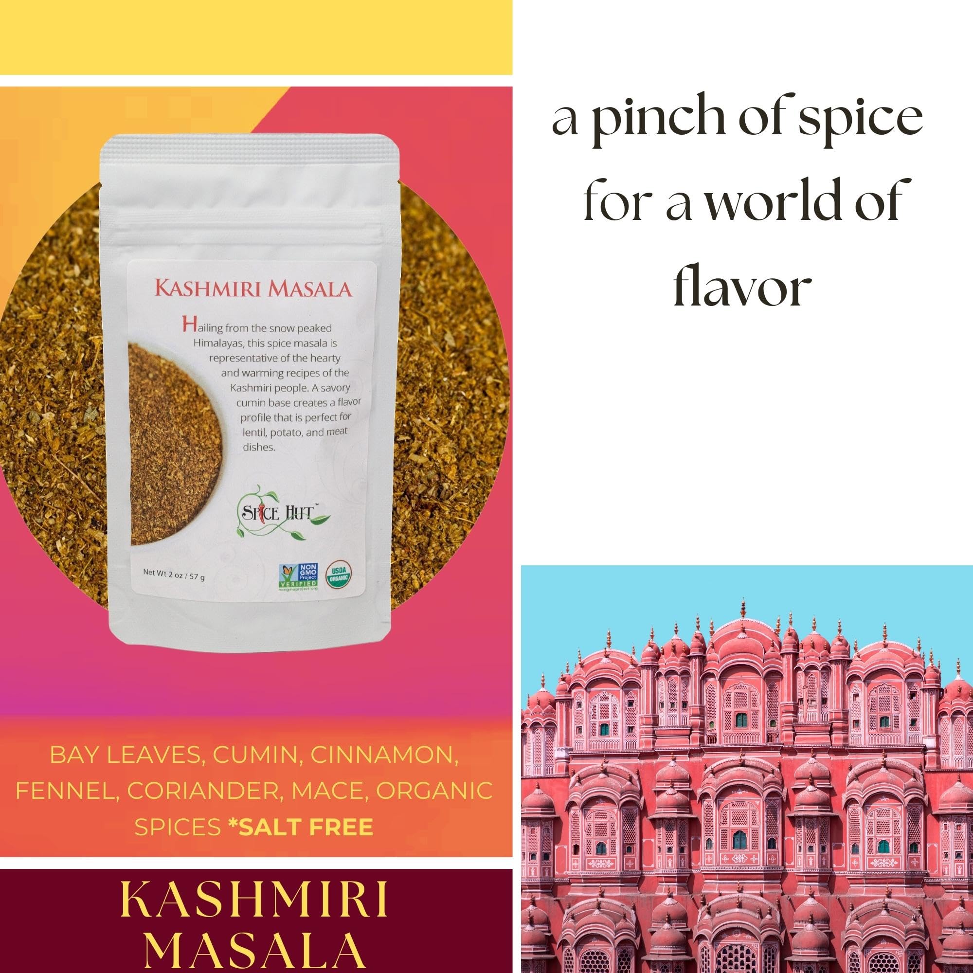 Organic Kashmiri Masala Spice Powder, No Salt, Aromatic Indian Curry Powder Seasoning for Cooking Easy Indian Food at Home / Biryani, Stews