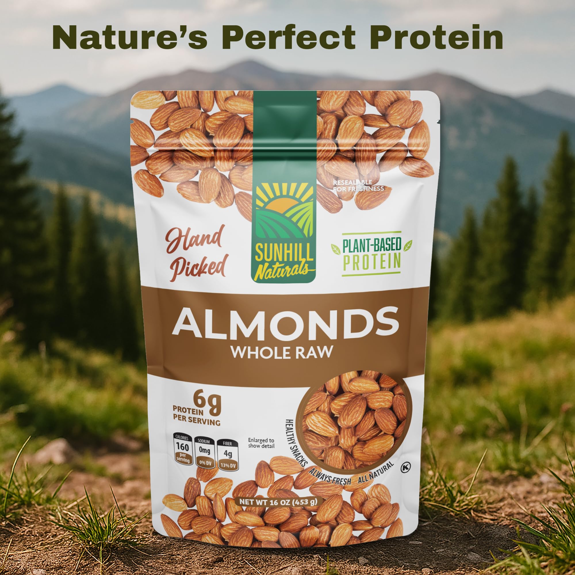 Sunhill Naturals Raw Whole Almonds | Heart-Healthy Omega 3 Raw Almonds | Omega 3 Nuts for Snacking | Keto Snacks for Adults and Kids