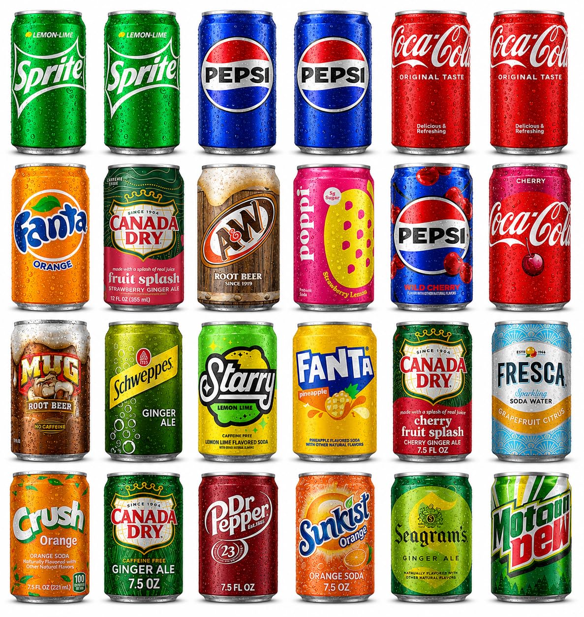LUV-BOX Variety Soda pack , pack of 24 , 12 fl oz , 7UP CHERRY , TAHITIAN TREAT FRUIT PUNCH SODA