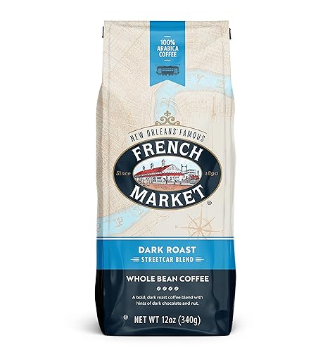 French Market Streetcar Blend Dark Roast Whole Bean Coffee, 12oz Bag (Pack of 1)