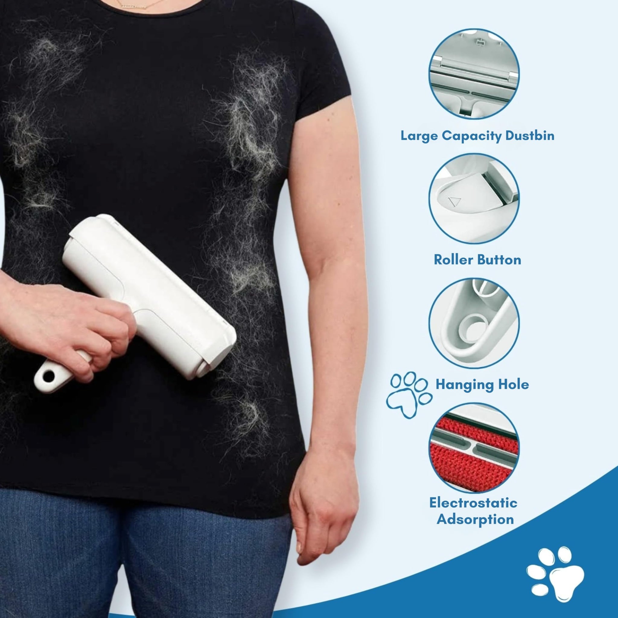 Pet Hair Remover Roller - Reusable Lint Roller for Dog & Cat Hair - No Batteries or Sticky Tape Needed - Works on Furniture, Couch, Carpet, Car Seats