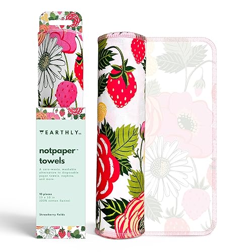 Earthly Co. Reusable Paper Towels - 10 Pack - Roll of Washable Cotton Cloth Paper Towels - Paperless Reusable Napkins Cloth Washable - Absorbent +