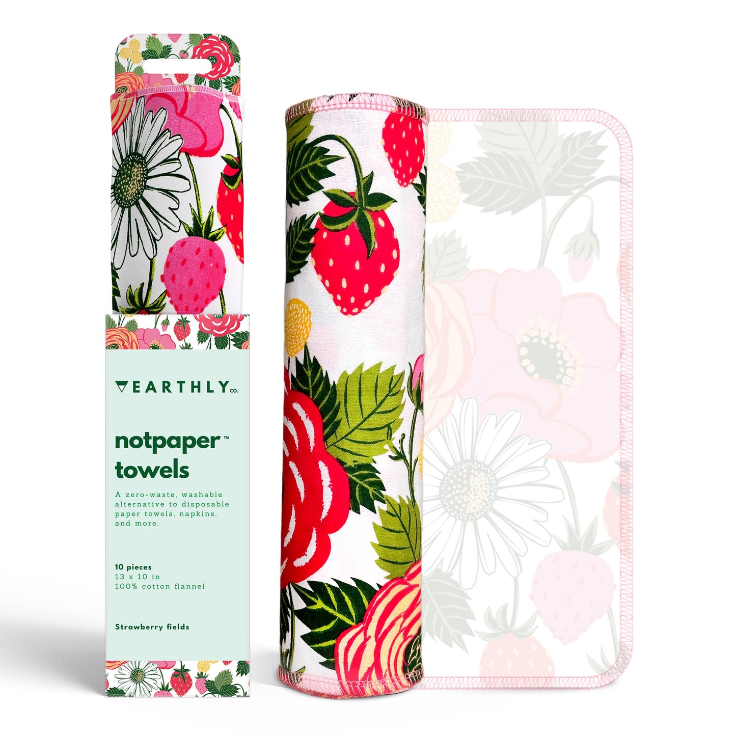 Earthly Co. Reusable Paper Towels - 10 Pack - Roll of Washable Cotton Cloth Paper Towels - Paperless Reusable Napkins Cloth Washable - Absorbent +