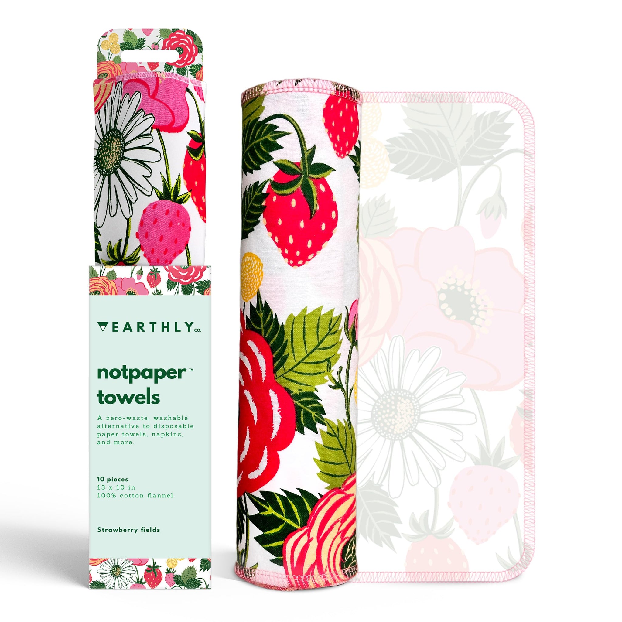 Earthly Co. Reusable Paper Towels - 10 Pack - Roll of Washable Cotton Cloth Paper Towels - Paperless Reusable Napkins Cloth Washable - Absorbent +