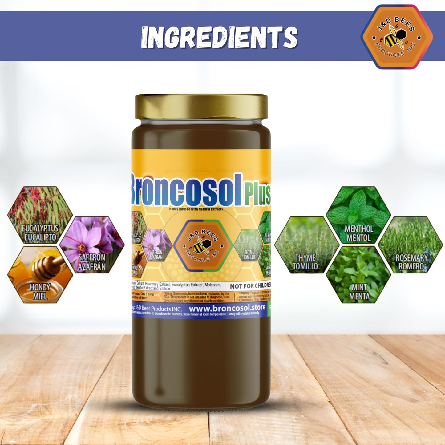 BRONCOSOL PLUS - honey with Zaffron, Eucalyptus, Mint and more Extracts, 12oz