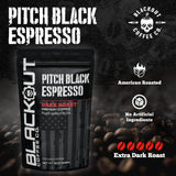 Blackout Coffee Pitch Black Espresso Ground Coffee - Extra Dark Roast, European-Style, Bold & Aromatic - Freshly Roasted 12oz Bag.