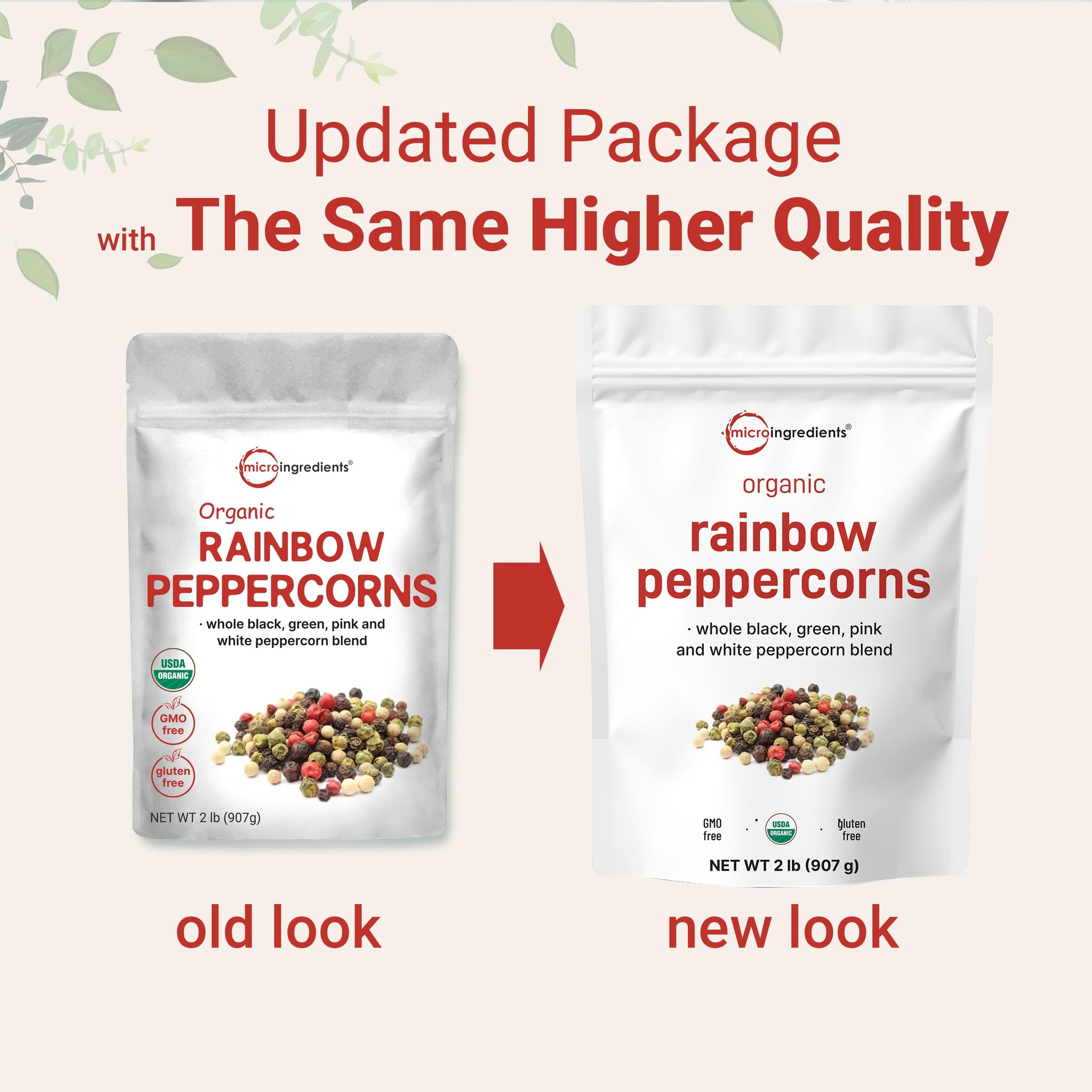 Micro Ingredients Organic Whole Rainbow Peppercorns, 2lbs | Premium Whole Peppercorns for Grinder Refill | Great for Seasonings, Meats & Vegetables |
