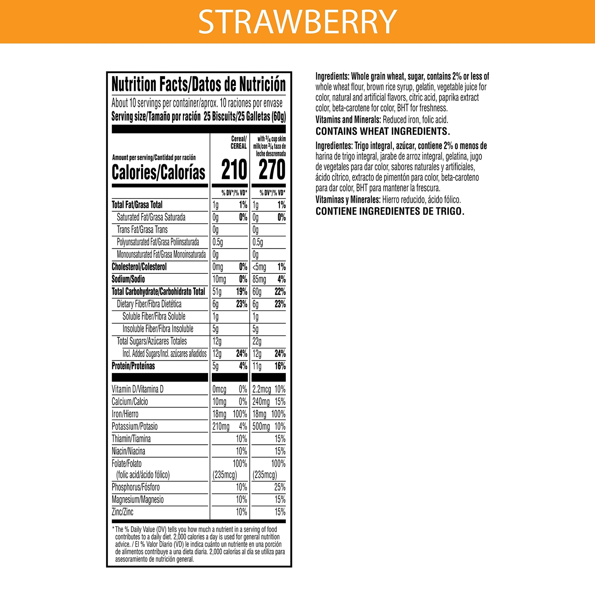 Kellogg's Frosted Mini-Wheats Cold Breakfast Cereal, High-Fiber, Whole Grain, Family Size, Strawberry, 22oz Box (1 Box)