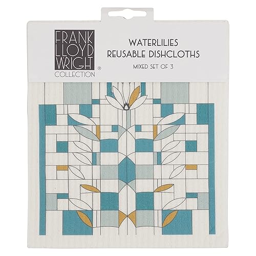 KAF Home Frank Lloyd Wright Swedish Dish Cloths (6.7 x 7.5-inch) - Set of 3 Reusable, Absorbent Cellulose Sponge Towels for Kitchen, Cleaning