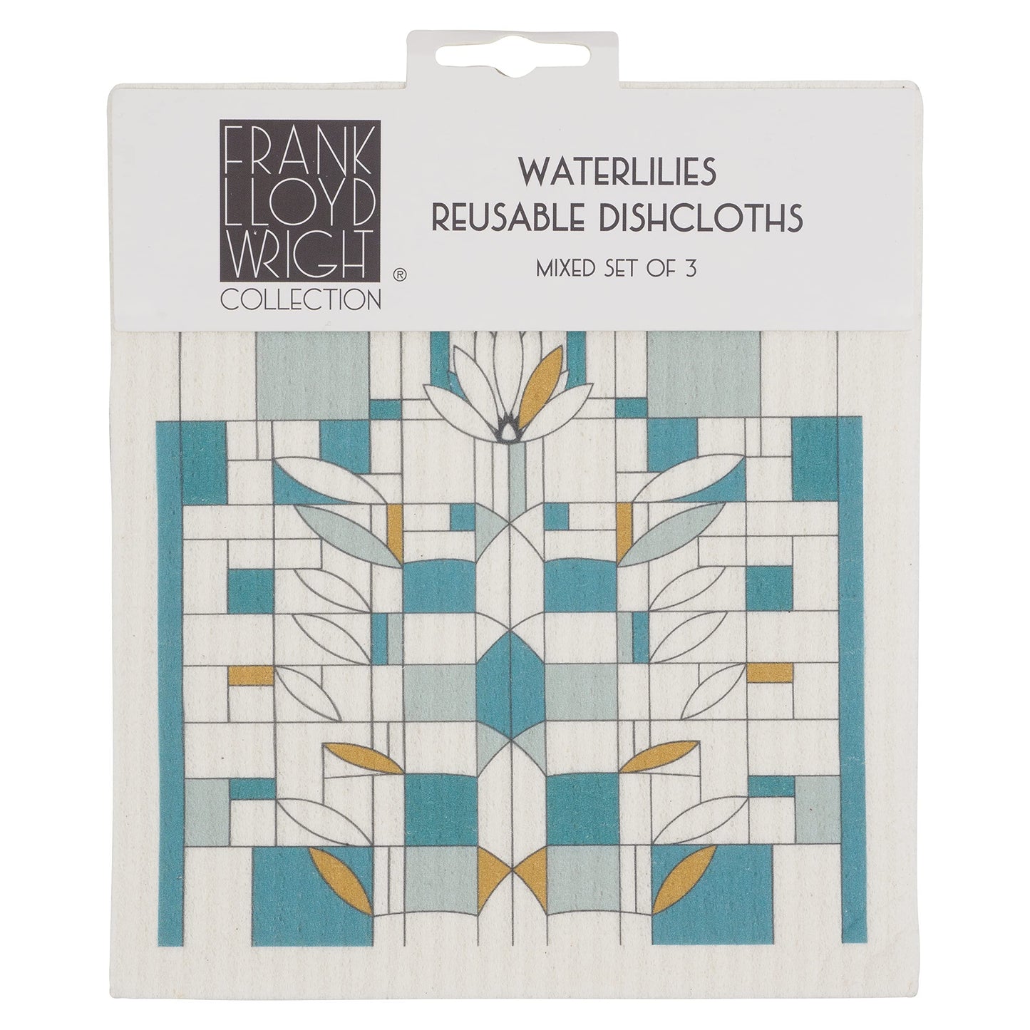 KAF Home Frank Lloyd Wright Swedish Dish Cloths (6.7 x 7.5-inch) - Set of 3 Reusable, Absorbent Cellulose Sponge Towels for Kitchen, Cleaning