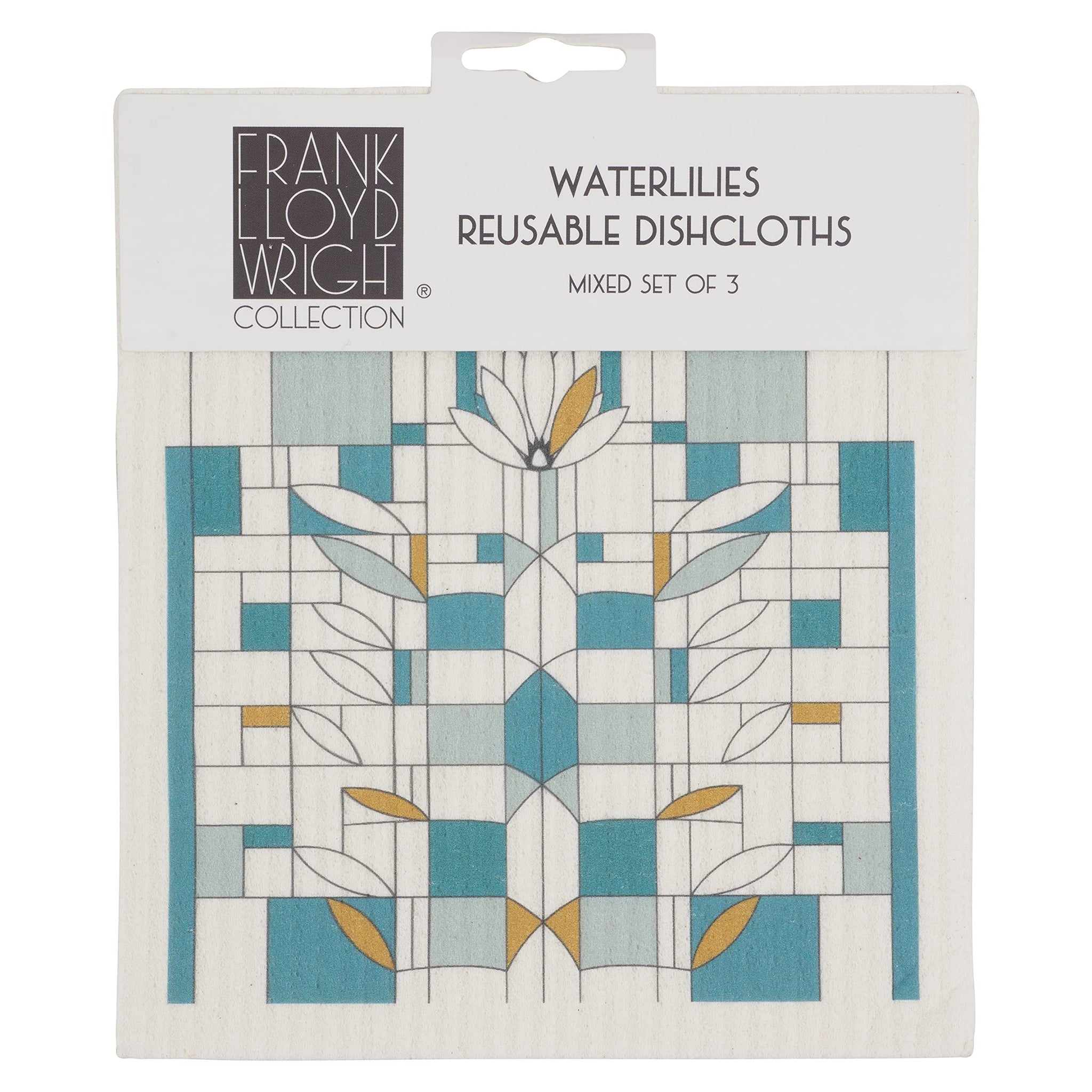 KAF Home Frank Lloyd Wright Swedish Dish Cloths (6.7 x 7.5-inch) - Set of 3 Reusable, Absorbent Cellulose Sponge Towels for Kitchen, Cleaning