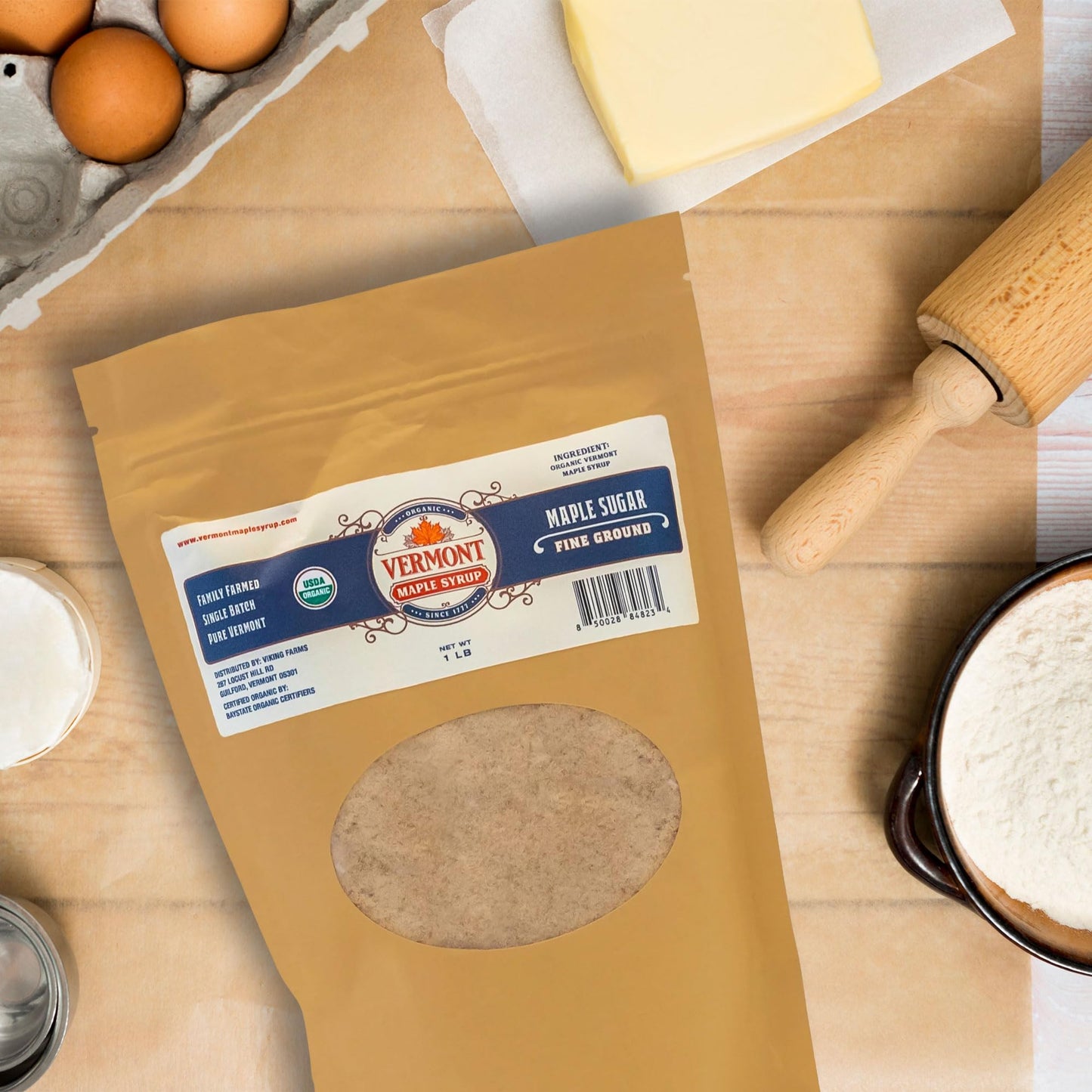 Vermont Maple Syrup's Organic Fine Granulated Vermont Maple Sugar, 1 lb - Subtle Maple Syrup Sweetness, Perfect Sugar Substitute for Baking, Coffee, and Oatmeal