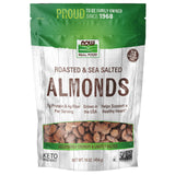 NOW Foods, Almonds, Roasted with Sea Salt, Source of Protein, Fiber and Healthy Fatty Acids, Grown in the USA, Certified Non-GMO, 1-Pound (Packaging