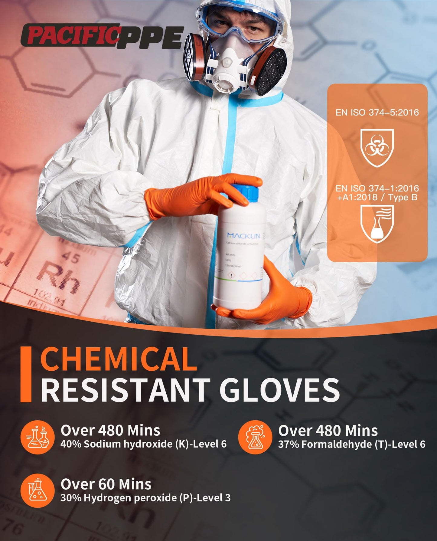 PACIFIC PPE 8 Mil Heavy-Duty Strength Nitrile Gloves, Chemical Resistant, Diamond Texture Industrial Disposable Gloves, Orange, 100PCs, X-Large