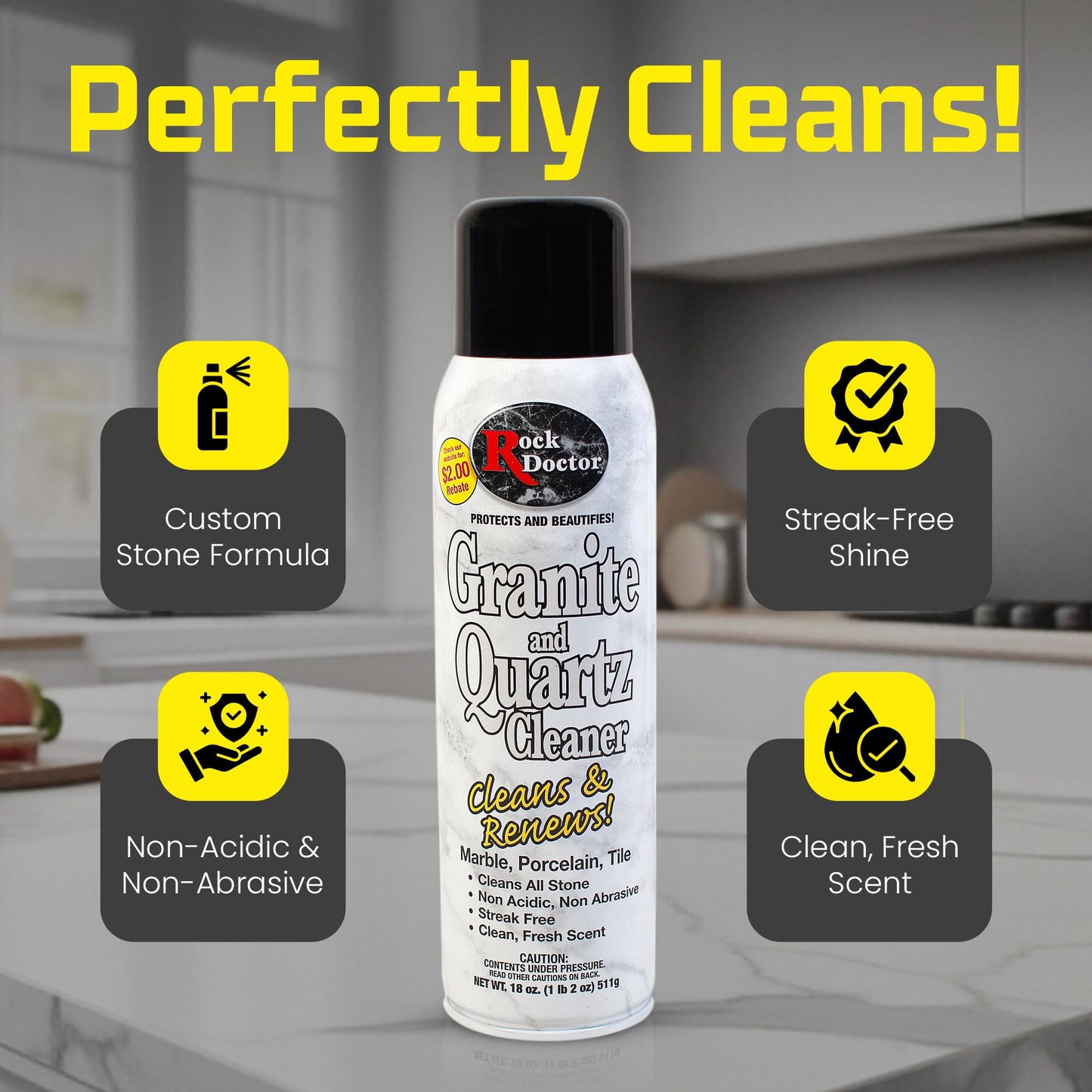 Rock Doctor Granite Cleaner - Cleans& Renews Surfaces - (18 oz) Surface Cleaner Spray, Granite/Marble Countertop Cleaner, Cleaning Spray for Vanity
