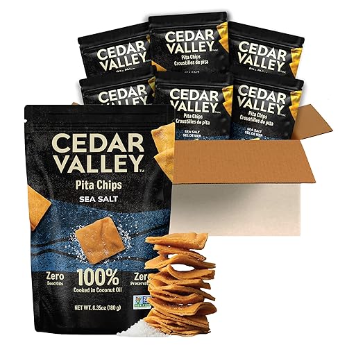 Cedar Valley Pita Chips Sea Salt | 180g (Pack of 6) | Seed Oil Free, Cooked in 100% Coconut Oil | Crisp, Golden & Flaky | No Preservatives, Non-GMO