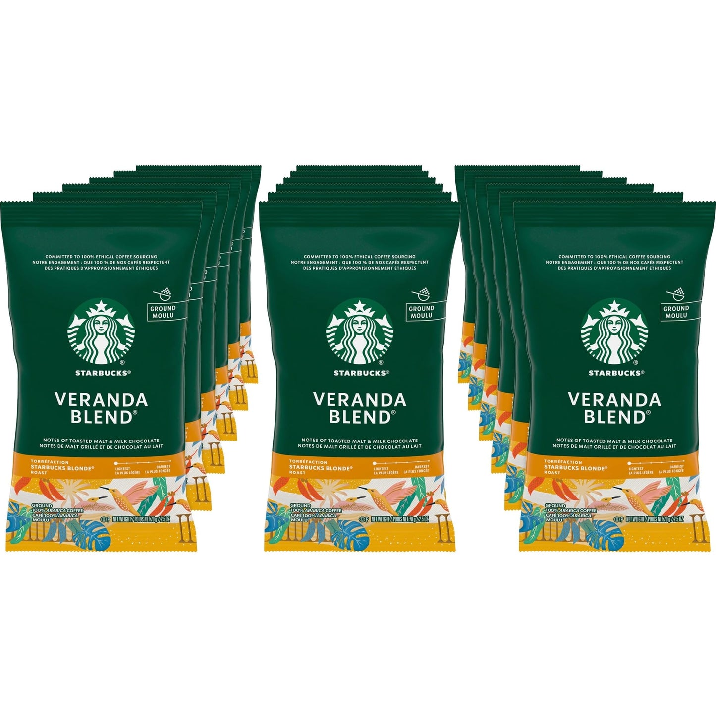 Starbucks SBK11020676 Premium Blonde Roast Ground Coffee, 2.5oz (Pack of 18) Packaging may vary