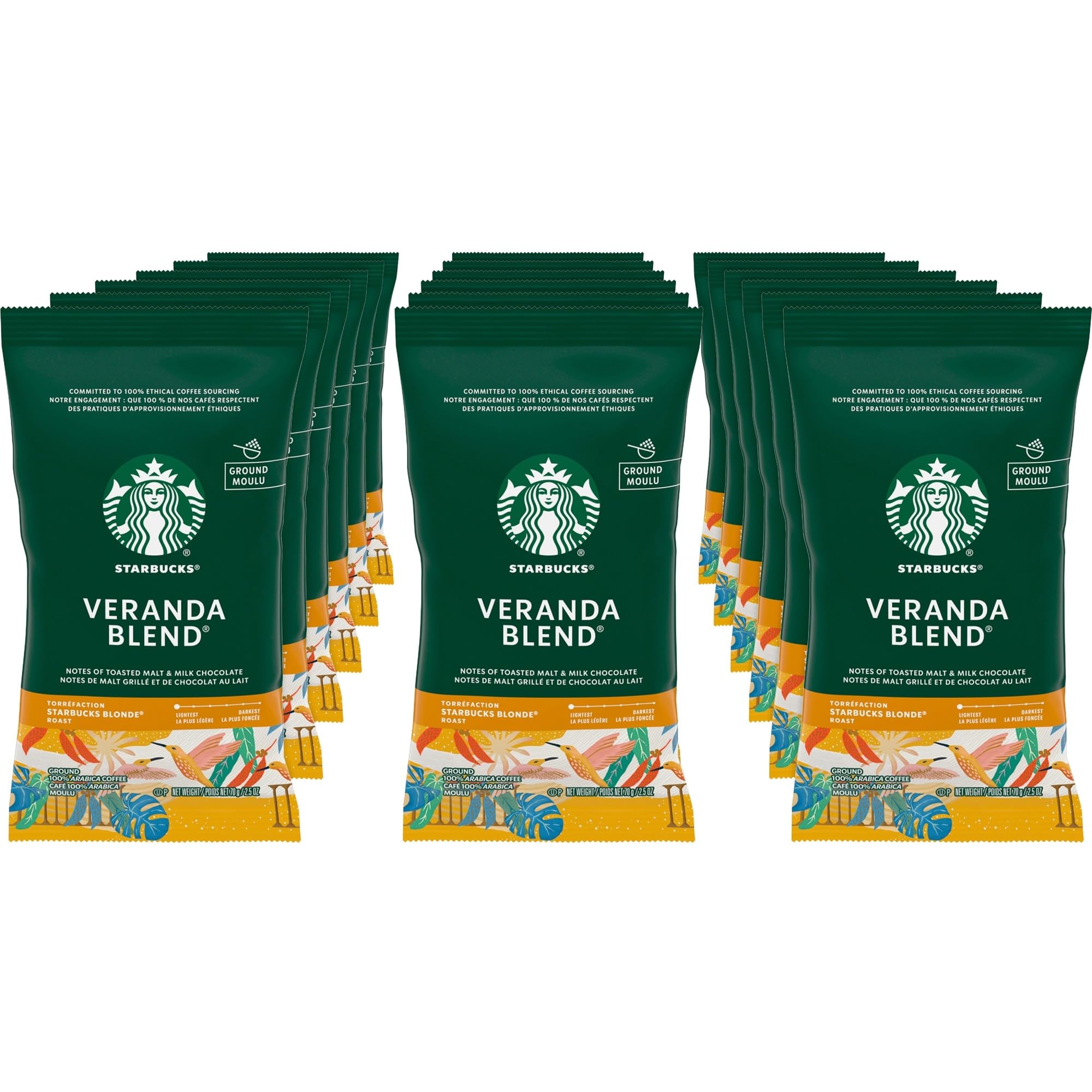Starbucks SBK11020676 Premium Blonde Roast Ground Coffee, 2.5oz (Pack of 18) Packaging may vary