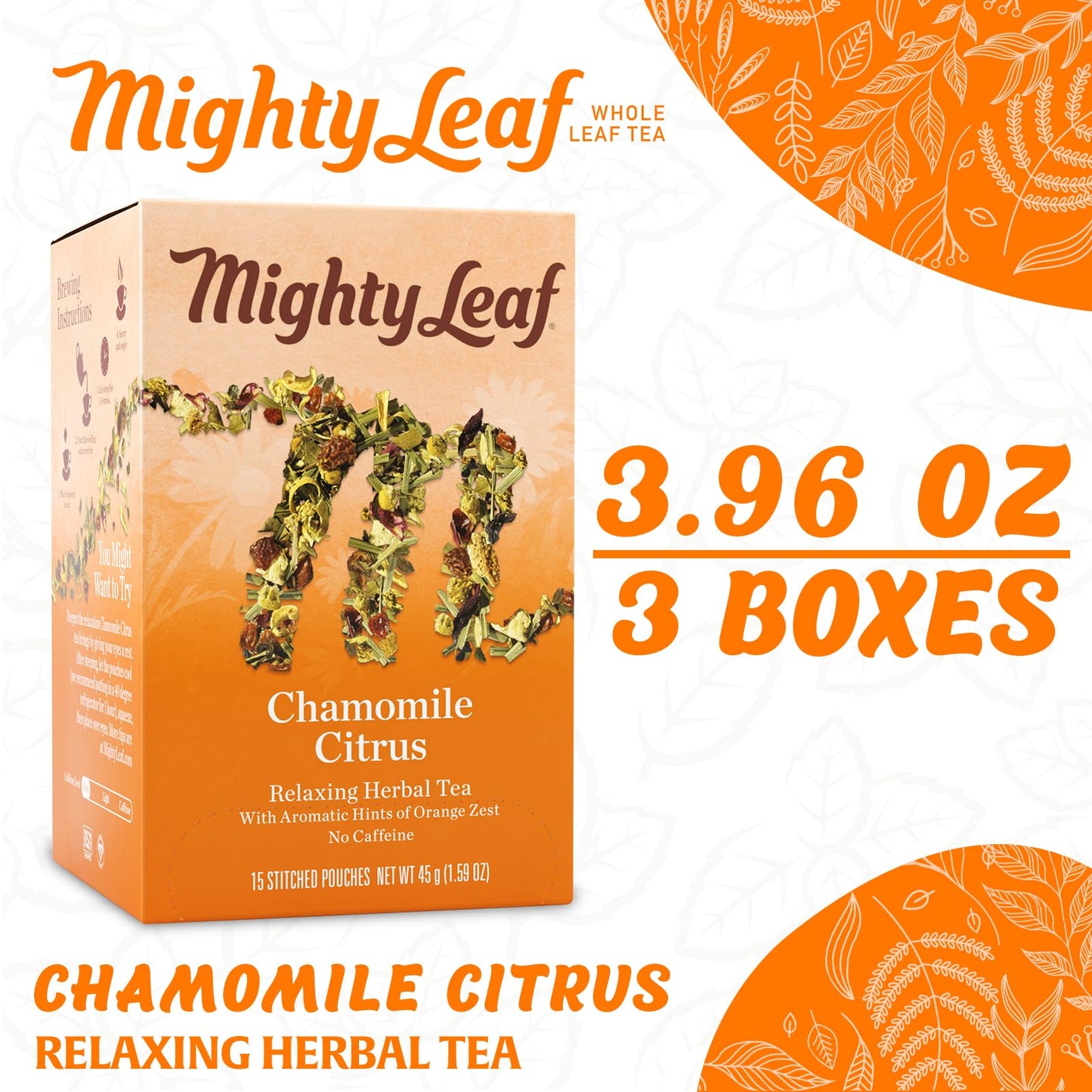 Mighty Leaf Chamomile Citrus Herbal Tea - (Packs of) - Caffeine-Free S - 45 Count Tea Pouches - Premium Herbal Tea with Rich Flavor - Individually