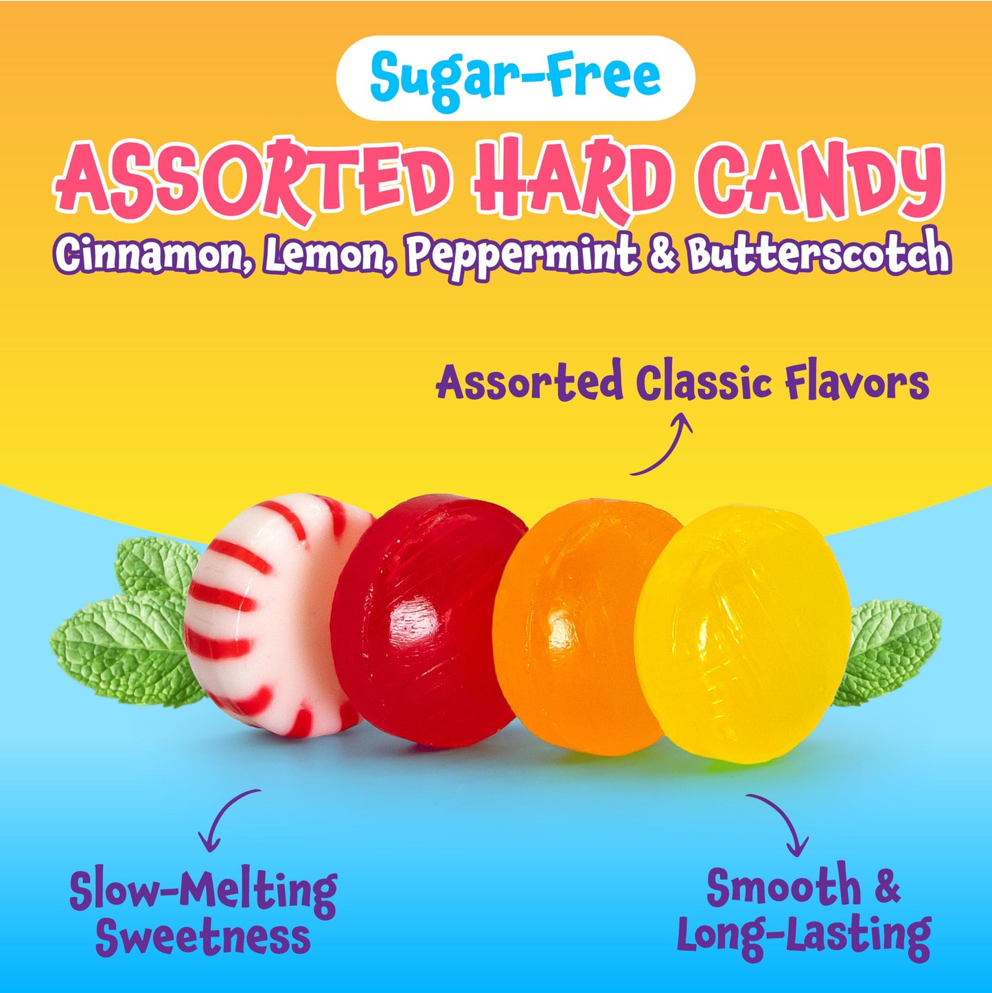 Sugar Free Candy - 1 Pound Pack - Hard Candy Individually Wrapped - Lemon, Butterscotch, Peppermint, Cinnamon - Office Bowl Mix - Old Fashioned