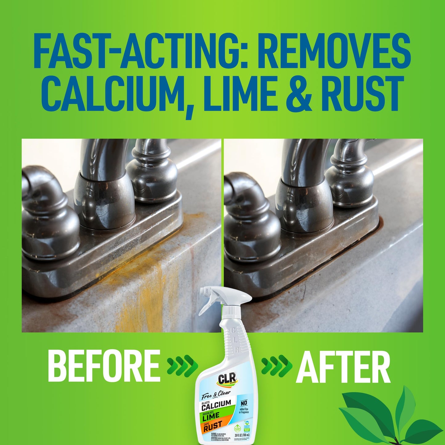 CLR Brands® Calcium, Lime & Rust Remover Free & Clear, No Dyes or Fragrances, Gentle Lime and Bathroom Descaler, Removes Hard Water Stains and Rust